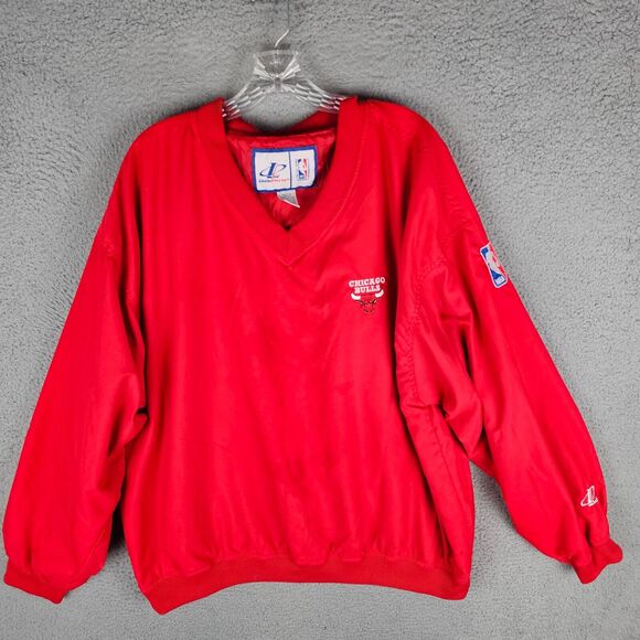 Logo Athletic Chicago Bulls NBA Red Pullover Windbreaker Jacket V-Neck XL